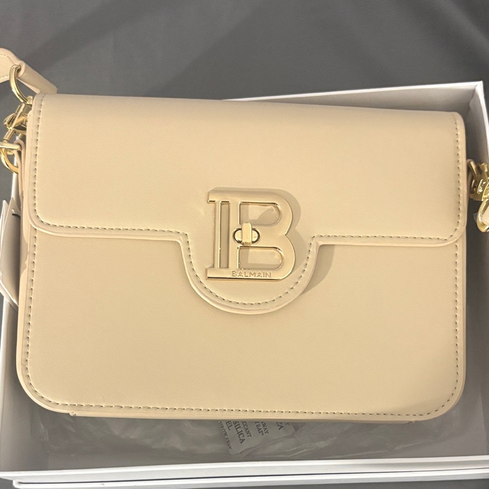 Balmain Beige Crossbody Bag with Gold Accents
